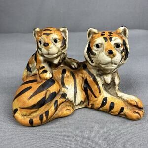 Vintage UCTCI Japan Mother Tiger and Cub Detailed Hand Painted Figurine